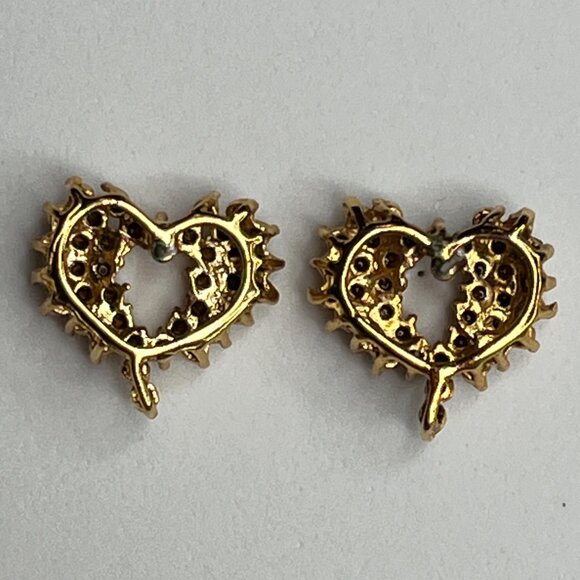 Vintage Gold Heart-Shaped Rhinestone Earrings Stud Jewelry - Picture 6 of 6
